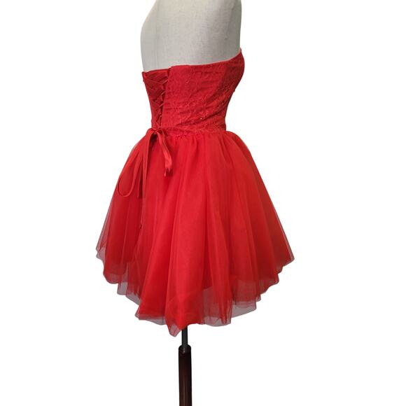 NWT Strapless Bright Red Sweetheart Hoco Short Cocktail Dress Corset Back - Picture 7 of 11